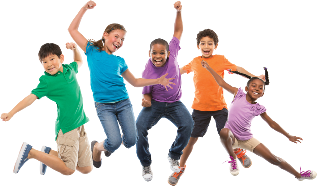 Kids jumping with transparent background.